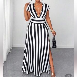 SHEIN Black and White Striped Maxi Dress